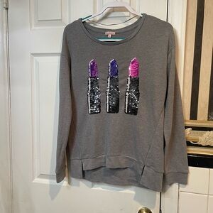 Juicy Couture Gray Sequin Lipstick Sweatshirt